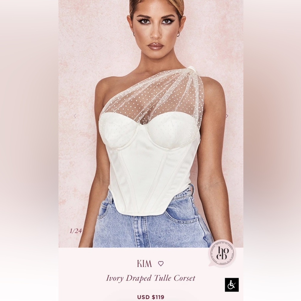 $119 HOUSE OF CB 'Kim' Ivory Draped Tulle Corset /Size XS-US 2-4